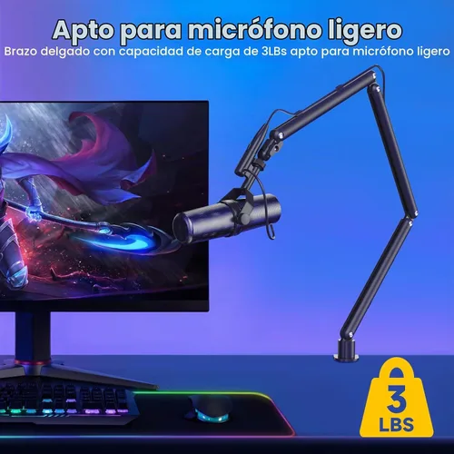 Vista 6 de Brazo de micrófono ajustable para micrófonos ligeros, soporte de escritorio giratorio de 30 pulgadas con gestión de cables y hilos de 3/8 pulgadas
