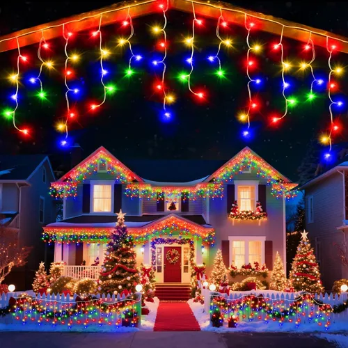 Vista 7 de Luz de hielo de 49 pies para exterior, 480 luces LED de Navidad para exteriores, iluminación de hielo de Navidad con 11 modos y temporizador