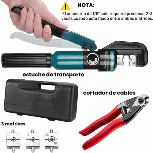 Vista 6 de DN Mate Herramienta de prensado hidráulico/crimpadora hidráulica para herrajes de barandilla de cable de acero inoxidable, herramienta de prensado