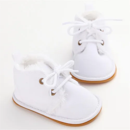 Vista 4 de ESTAMICO Zapatos de invierno para bebé, botas con cordones con suela de hule, afelpados