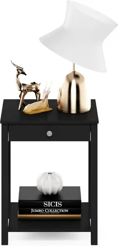 Vista 4 de Furinno Classic - Mesa auxiliar con cajón, paquete de 1 unidad, americano
