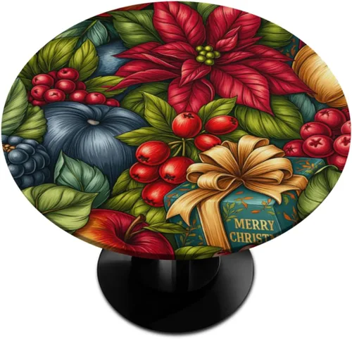Vista 22 de Mantel redondo ajustado con diseño de calabaza de otoño, hojas de otoño, color amarillo, pequeño con borde elástico, manteles circulares lavables