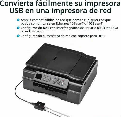 Vista 2 de StarTech 10/100Mbps Ethernet a USB 2.0 Network Print Server - Windows 10 - LPR - Adaptador de servidor de impresión LAN USB (PM1115U2)