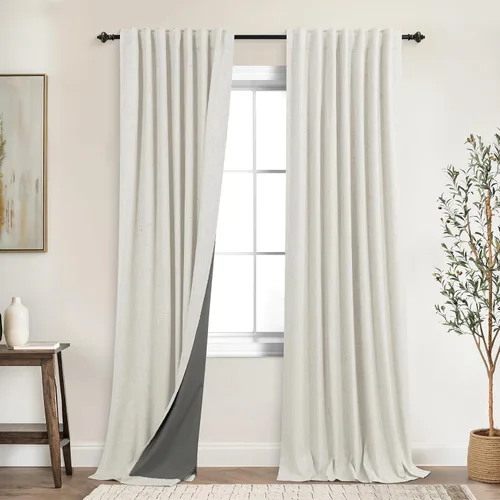Vista 73 de KOUFALL - Cortinas de medio estilo francés de lino para ventana, juego de 2 cortinas cortas de 40 pulgadas de longitud, para privacidad, cortinas