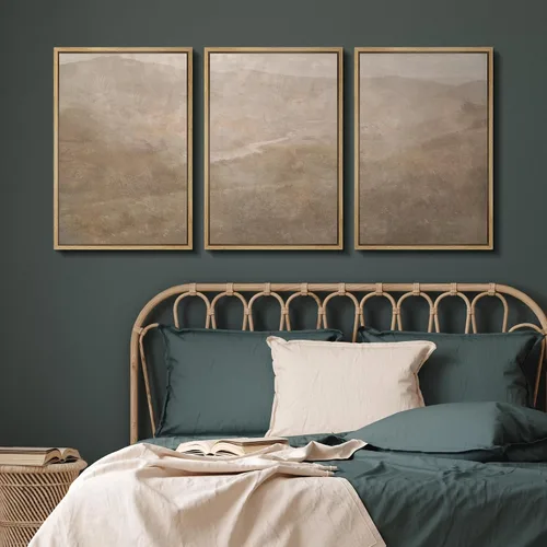 Vista 38 de SIGNFORD - Set de obras de arte en lienzo enmarcado para pared, ilustraciones abstractas de neblina del desierto en tonos neutros beige y marrón