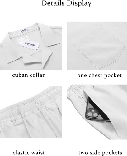 Vista 5 de COOFANDY Conjunto de 2 piezas para hombre, camisas de manga corta con botones, trajes casuales de playa