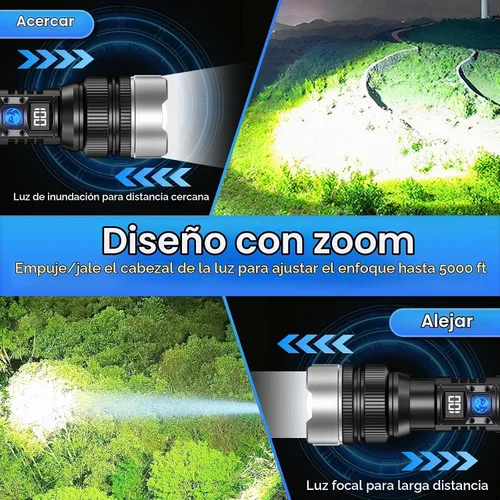 Vista 3 de Linterna con 50000 lúmenes, carga rápida tipo C y tiempo de funcionamiento de 16 horas, 3 modos, zoom telescópico, impermeable, linterna de mano