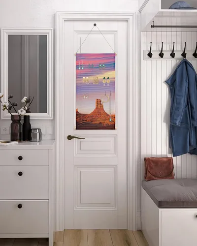 Vista 5 de Hanging Earring Jewelry Organizer Desert Dreamy Sunset Sundown Sky Natural Sand Building Landscape Earring Holder Necklace Earring Display Large