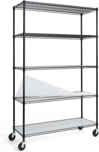 Vista 18 de CAPHAUS Estantería de alambre de grado comercial NSF con ruedas, patas niveladoras y forros, estante de metal para almacenamiento, 36 x 18 x 76, 5