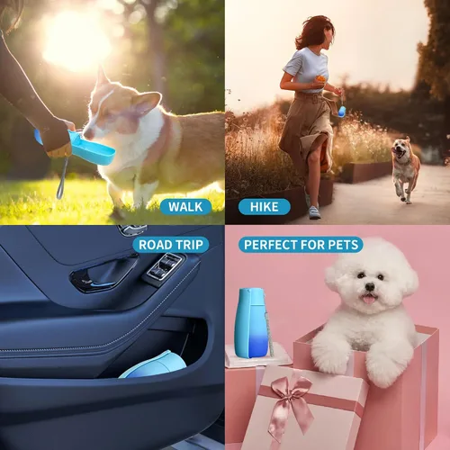Vista 7 de Botella de agua para perros, cuenco de agua de viaje para cachorros, dispensador de agua portátil a prueba de fugas para cachorros, botella de agua