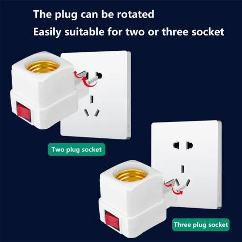 Vista 5 de Adaptador de extensión de enchufe E26/E27 con interruptor, enchufe de luz enchufable, convierte la toma de corriente a enchufe de bombilla