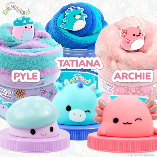 Vista 2 de Original Squishmallows Premium Cloud Slime, paquete de 3, 9 añadidos, 8 onzas