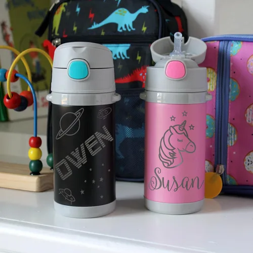 Vista 3 de Vaso de metal para niños, vaso de metal grabado para niños, vaso personalizado para niños pequeños, vaso de metal aislado para niños, rosa, negro