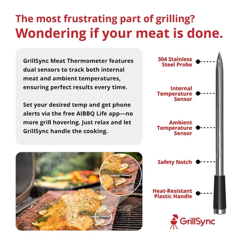 Vista 6 de Termómetro inalámbrico de carne con sincronización para parrilla, ahumar, cocinar con Bluetooth con sonda de sensor dual, control inteligente