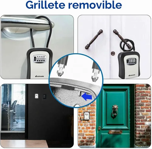 Vista 7 de Caja de bloqueo de llaves, cerradura de combinación de 4 dígitos, ocultador de llaves al aire libre impermeable con grillete removible y montaje