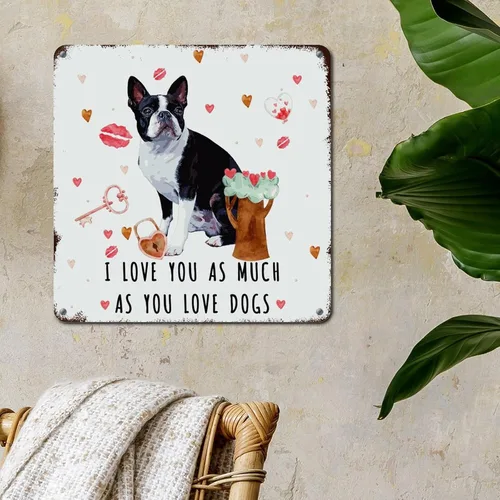 Vista 4 de Wall Decor Metal Sign Love Mails French Bulldog Sign I Love You As Much As You Love Dog Retro Street Hanging Sign Saint Valentine's Day Metal Plaque