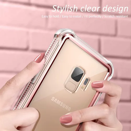 Vista 6 de Dexnor Funda compatible con Samsung Galaxy S9 con protector de pantalla, marco galvanizado, cubierta trasera transparente, resistente 360, cuerpo