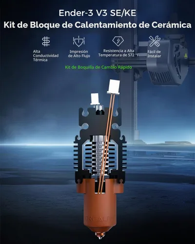 Vista 2 de Creality Ender 3 V3 SE/3 V3 KE - Kit de boquilla de intercambio rápido, compatible con alta temperatura de 572.0 °F, impresión de alta velocidad