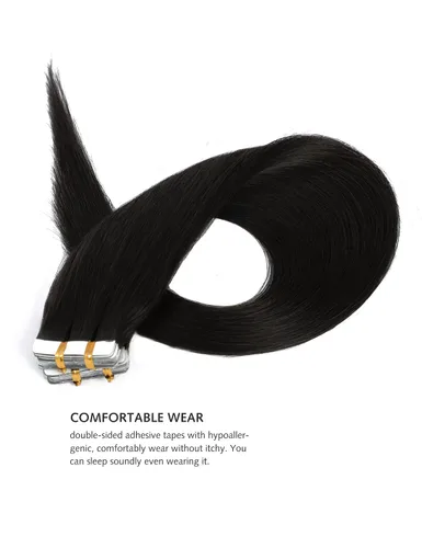 Vista 5 de Yamel Extensiones de cabello humano con cinta, extensiones de cabello negro natural de 10 pulgadas, 20