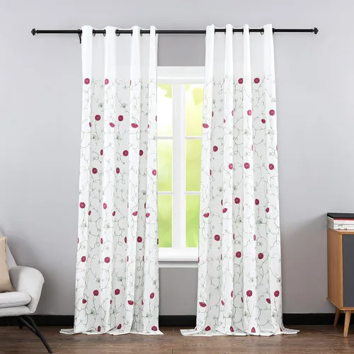 Vista 2 de Vogol - Cortinas de 2 paneles de ramas bordadas de lino sintético, cortinas opacas con aislamiento térmico, cortinas pesadas para dormitorio y sala