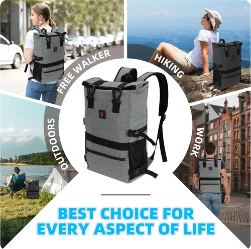 Vista 9 de zazzy Mochila con candado, mochila de viaje, mochila de viaje para hombres y mujeres, Negro expandible, Mochila