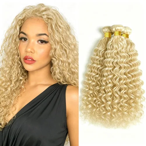 Vista 204 de P4613 Cabello humano rizado onda profunda marrón y paquetes mixtos 8 10 12 P4613 Ombre Marrón-Rubio-DP