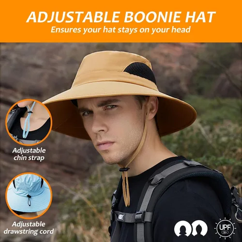 Vista 2 de Surblue Sombrero de sol para mujeres/hombres, sombrero de pesca con protección UV UPF 50+ sombrero de pescador de ala ancha Caqui