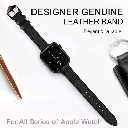 Vista 3 de JR.DM Correas de cuero delgadas compatibles con Apple Watch Band 1.496 in 1.575 in 1.614 in 1.654 in 1.732 in 1.772 in 1.811 in 1.929 in, correa
