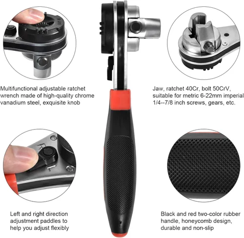 Vista 4 de SaferCCTV - Llave de trinquete ajustable para tornillo de 0.27 a 0.86 pulgadas, llave universal multifuncional, llave ajustable de trinquete