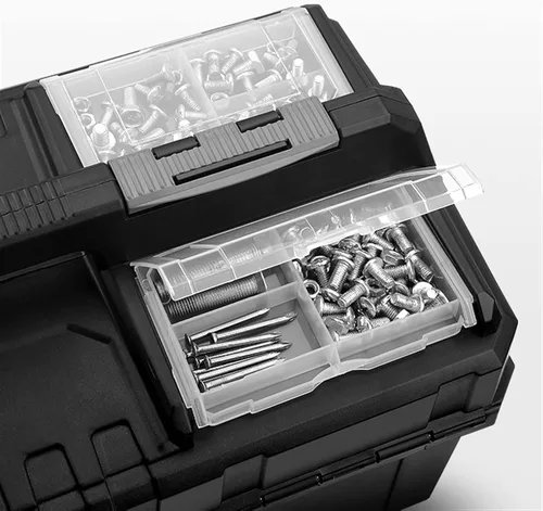 Vista 3 de Caja de herramientas portátil, caja de herramientas multifuncional, organizador de herramientas con compartimentos ajustables, caja de herramientas