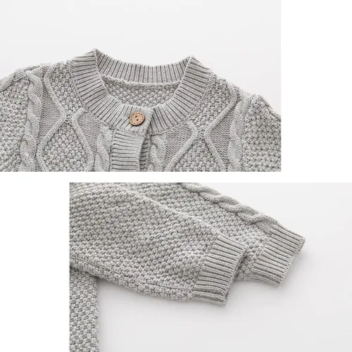 Vista 5 de Conjunto de suéter de punto para bebé recién nacido de algodón de manga larga con gorro cálido de invierno