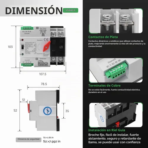 Vista 6 de Interruptor de transferencia automática/manual de 63amp AC110V 2P 50/60Hz, interruptor mini ATS de 2 polos 63A de doble potencia solar