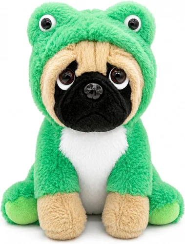 Vista 10 de Peluche de pug en disfraz de diablo de 10 pulgadas, color rojo para cumpleaños soft polyester dog with move down hood for nursery decor and
