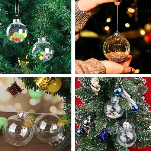 Vista 5 de 10 bolas de adorno transparentes de Navidad, bolas decorativas de plástico rellenables colgantes, decoraciones de bolas de Navidad transparentes