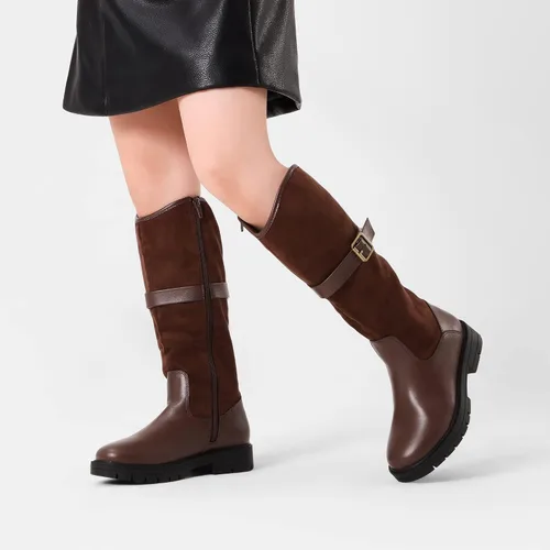 Vista 4 de DREAM PAIRS Botas de equitación de moda con hebilla alta para niñas pequeñas y grandes