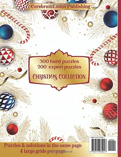 Vista 2 de Merry Christmas - Deluxe Big Book of Sudoku for Adults - Hard to Expert Beautiful Puzzle Book of large print Sudoku for Christmas day - Solutions
