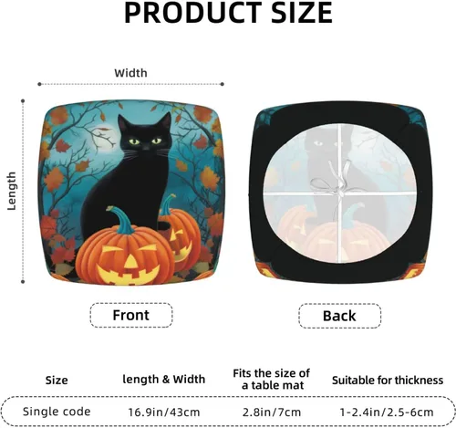 Vista 3 de Fundas de asiento cuadradas para silla de cocina con arces de gato negro de Halloween, 16.9 pulgadas, dos piezas, funda de cojín elástica ajustable