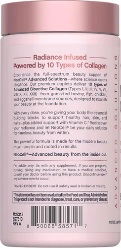 Vista 3 de NeoCell Péptidos de colágeno múltiple 60 cápsulas Fórmula avanzada Fórmula nutritiva Suplemento para cabello, piel y uñas