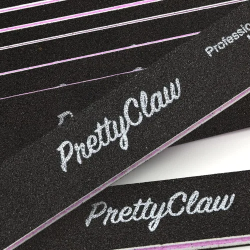 Vista 4 de PrettyClaw 10 limas de uñas profesionales de grano 180/240, lima de uñas acrílicas rectas negras, centro de plástico, tablero de esmeril de doble