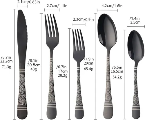 Vista 7 de Christmas Gift Black Hammered Flatware Sets for 4, 20 Pieces Unique Pattern Design Stainless Steel Cutlery Silverware Set Includes Dinner
