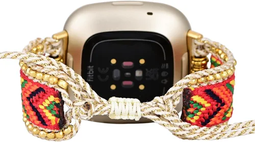 Vista 7 de Correa de nailon trenzada estilo bohemio retro compatible con Fitbit Versa 3/Versa 4/Sense 2/Fitbit Sense Bandas para mujeres y hombres, correa