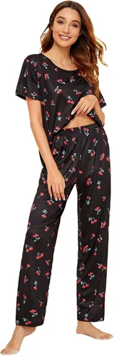 Vista 5 de Floerns Conjunto de pijama de dos piezas con estampado de dibujos animados para mujer con pantalones largos