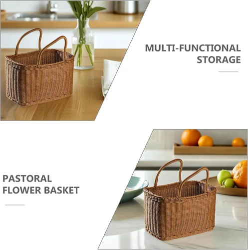 Vista 3 de VOSAREA Cesta de mano tejida para almacenamiento y arreglo floral, contenedor decorativo para el hogar, estilo japonés, cesta de picnic para uso