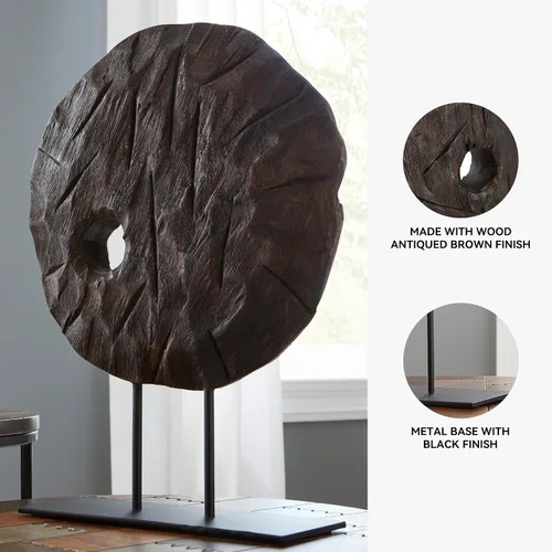 Vista 3 de Signature Design by Ashley Dashburn - Escultura casual de madera, color negro y marrón oscuro