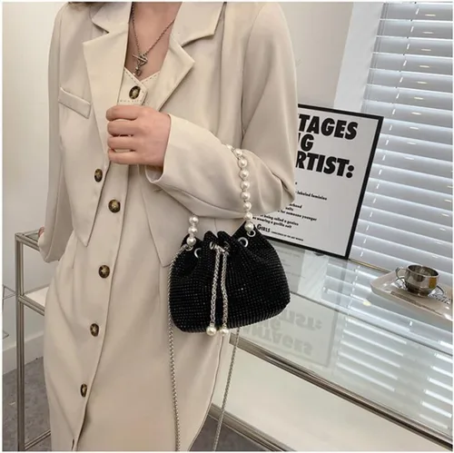 Vista 4 de Mini bolso cruzado de noche para mujer, bolso de mano brillante con correa de perlas