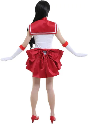 Vista 3 de miccostumes Disfraz de cosplay rojo marinero para mujer, blanco y rojo