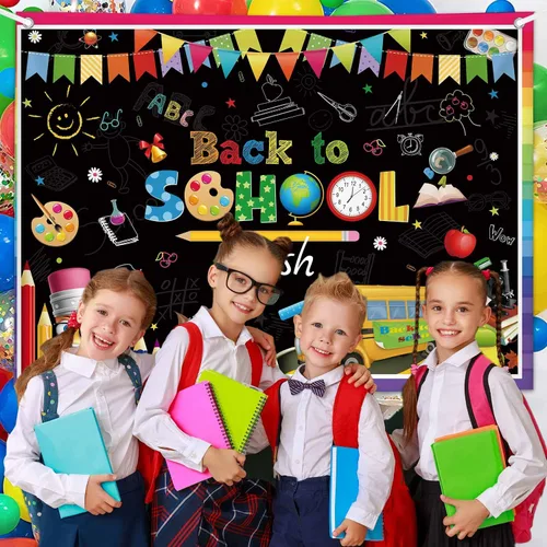 Vista 5 de AIBIIN Fondo de fiesta de regreso a clases, 7 x 5 pies, primer día de escuela, preescolar, jardín de infantes, decoración de fiesta, pizarra, aula