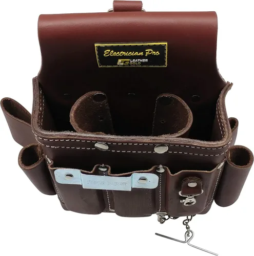 Vista 2 de Bolsa de herramientas de cuero para electricista, marrón Cinturón de herramientas profesional 3400