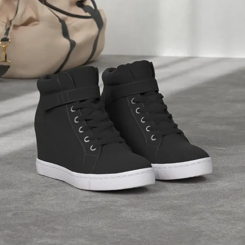 Vista 2 de Athlefit - Tenis de mujer con agujetas y cuña Alta moda, Botines al tobillo