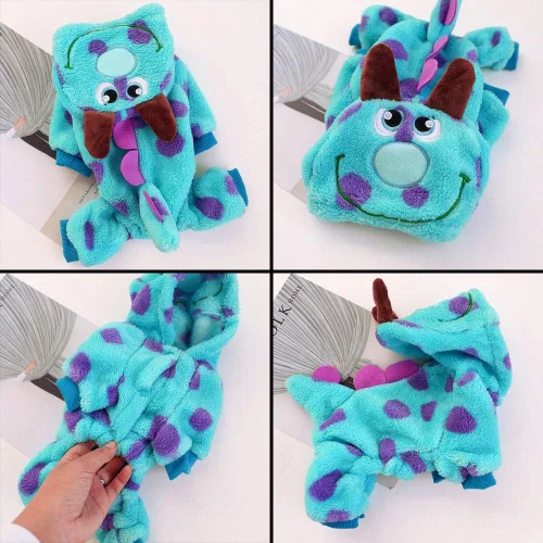 Vista 3 de Disfraz de Halloween para perro, ropa de terciopelo suave para perro, linda sudadera con capucha de invierno para perros pequeños y cachorros